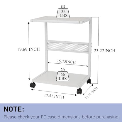 Bfttlity Computer Tower Stand 2-Tier Metal PC Stand for Floor Carpet, White | Under Desk Mobile CPU Stand for Most Computer Towers, 17.52"L x 23.22"H - size: Small-White