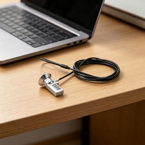 Laptop Security Cable Lock with 4-Digit Combination, Flexible Lightweight Steel and Plastic Construction, 6ft Portable Anti-Theft Lock for Laptop and Electronic Devices at Office