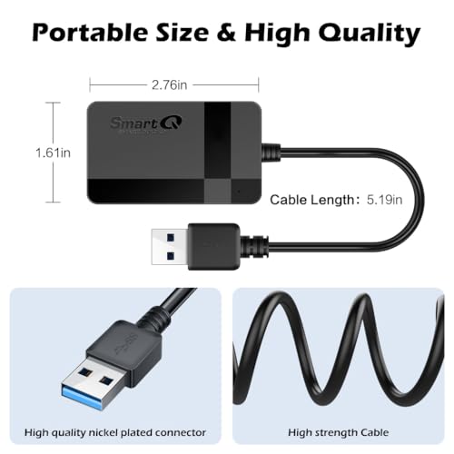 SmartQ C368 USB 3.0 Card Reader - Plug & Play, Compatible with Apple & Windows, Supports SD, Micro SD, MS, CF Cards