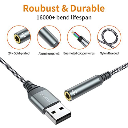 USB to 3.5mm Jack Audio Adapter,External Sound Card USB-A to Audio Jack Adapter with Aux Stereo Converter Compatible with Headset,PC Windows,Laptop Mac, Desktops, Linux, PS4 and More Device (Grey) - size: 1 Pack