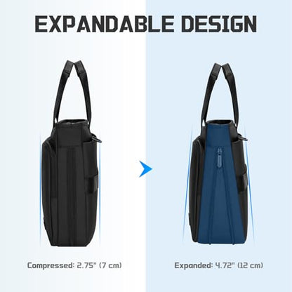 RAINYEAR 15.6 Inch Expandable Laptop Bag with Handle for Men Women | Waterproof Large Capacity Laptop Shoulder Bag Carrying Bag Briefcase Compatible with 15.6 inch Laptop Computer PC - color: Black
