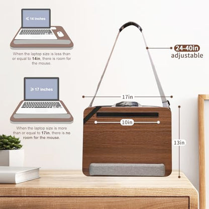Lap Desk,Cushioned Laptop Desk with Storage Fits 15.6in,Walnut | Ergonomic cushion,storage pocket,fits 15.6-inch laptops,walnut scratch-proof tabletop - color: Deep Walnut Color