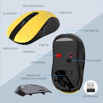 Wireless Keyboard and Mouse Combo, MARVO 2.4G Ergonomic Wireless Computer Keyboard with Phone Tablet Holder, Silent Mouse with 6 Button, Compatible with MacBook, Windows (Yellow) - color: Yellow