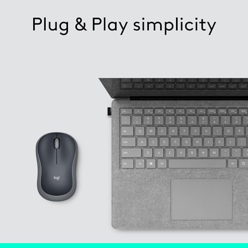 Logitech M185 Compact Ambidextrous 2.4 GHz Wireless Mouse - Swift Grey | Ambidextrous mouse with 2.4 GHz USB-A Nano Receiver, Optical Tracking, 12-Months Battery Life, PC, Mac, Laptop compatible - color: Swift Grey, size: 1 Pack, style: USB Receiver