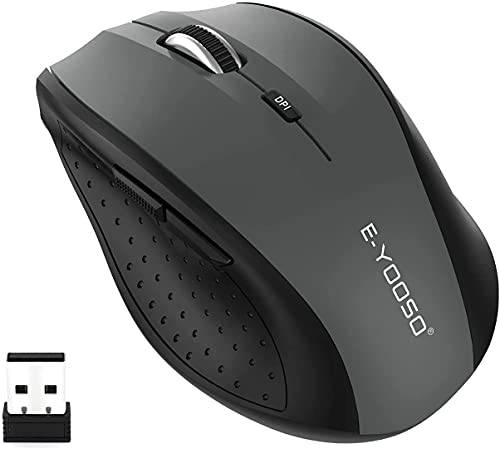 E-YOOSO Wireless Mouse for Laptop, Portable Optical Computer Mouse, 6 Buttons, Cordless 2.4GHz with USB Receiver, 5-Level 4800 DPI, 18 Months Battery Life for PC Chromebook Windows Mac - color: Gray
