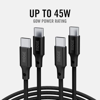 Ridge 45W Wall Charger Set, Dual USB-C Ports, Laptop-Grade Power with Complete Cable Kit Included - Matte Black - color: Matte Black
