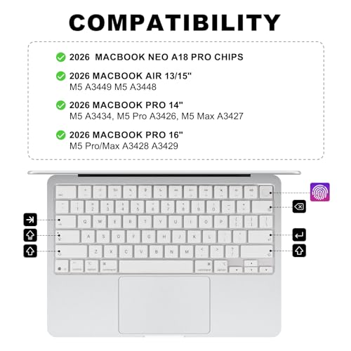 Allinside Keyboard Cover for 2026 MacBook Neo 13-inch A3404 (A18 Pro) & MacBook Air 13"/15" and MacBook Pro 14"/16" (M5 Chip), Premium Silicone Keyboard Protector Skin, US ANSI Layout, White - color: White