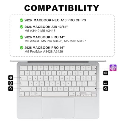 Allinside Keyboard Cover for 2026 MacBook Neo 13-inch A3404 (A18 Pro) & MacBook Air 13"/15" and MacBook Pro 14"/16" (M5 Chip), Premium Silicone Keyboard Protector Skin, US ANSI Layout, White - color: White