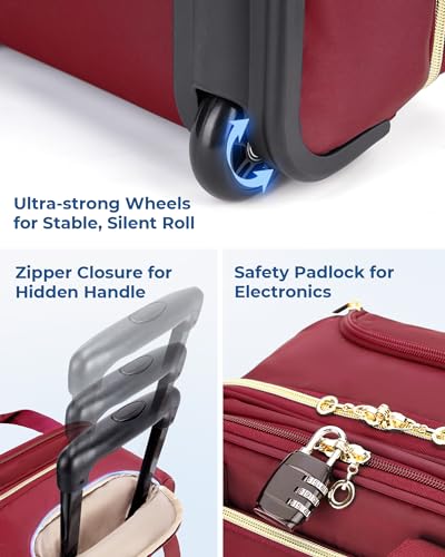 BAGSMART Carry On Luggage Underseat Suitcase with Wheels, 16-inch Luggage Airline approved Underseater Softside Travel Suitcase Lightweight Overnight Rolling Carry-on Luggage for Women Men, Red - color: Red