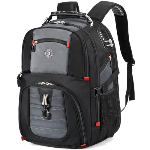 SHRRADOO Extra Large Travel Laptop Backpack for Men, Work College Backpacks | Fit 17 Inch Laptops, with Combination Lock, Carry On Flight Approved, 50L Big Bags, Business Backpack ,High Schoolbag - color: Grey