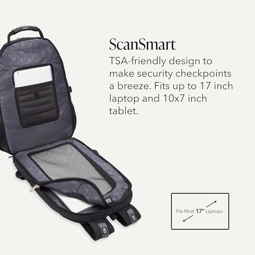 SWISSGEAR 1900 ScanSmart Laptop Backpack, Fits Most 17-Inch Laptops, TSA-Friendly Lay-Flat Design, RFID Protection, and Tablet Pocket, Black, 31L, 18.5-Inch - color: Black/Grey