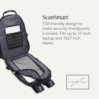 SWISSGEAR 1900 ScanSmart Laptop Backpack, Fits Most 17-Inch Laptops, TSA-Friendly Lay-Flat Design, RFID Protection, and Tablet Pocket, Black, 31L, 18.5-Inch - color: Black/Grey