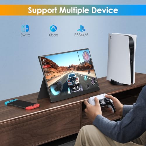 WGK 17.3 inch Portable Monitor 1080P FHD 144Hz Travel Display HDMI/USB-C Compatible with Laptops, Desktops, Phones, PS, Mac, Xbox, Switch, and Other Gaming Devices with Smart Cover & Speakers VESA - size: 17.3 Inch 1080p