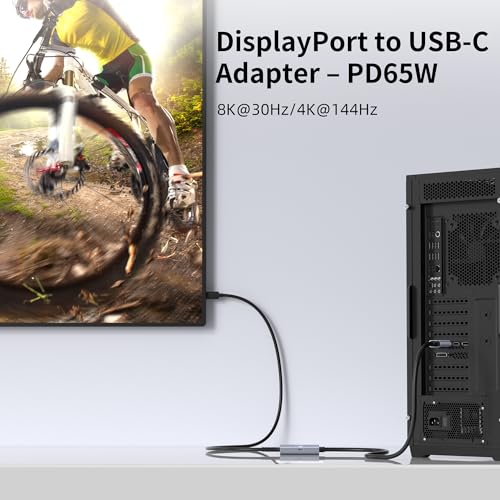 fairikabe DisplayPort to USB C Adapter 8K@30Hz 4K@144Hz, DP 1.4 to USB-C Monitor Converter with 65W PD Charging, Plug & Play for PC, Laptop, GPU, USB-C Portable Monitor (DP Alt Mode Required)