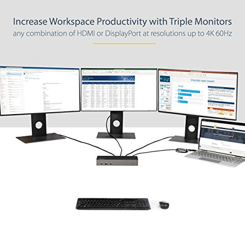 StarTech USB-C/A Triple 4K 60Hz HDMI DP Dock for MacBook Pro/Air M1-M4, 85W | MacBook Air, Windows, macOS and ChromeOS, 4x USB-A, 2x USB-C 10Gbps, BC 1.2 fast-charge, K-Slot, VESA mountable - style: 3 x DP & HDMI|85W PD