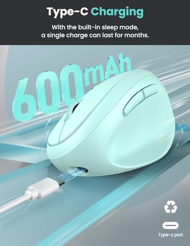 TECKNET Ergonomic Mouse, Bluetooth Wireless Vertical Mouse, Rechargeable Battery, Quiet Clicks, 4800 DPI Adjustable, BT5.0/3.0 & 2.4G Connect, Easy to use, Wide Compatibility - color: Green