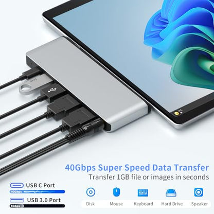 Surface Pro 11 Accessories Docking Station with Dual 4K@60Hz HDMI, USB-C Thunerbolt 4 (Display+Data+100W Charging), 2 USB 3.0, SD/TF, 3.5mm Mic, USB C Hub Adapter for Surface Pro 11/10/9/X - style: 8 in 1 Dock for Surface Pro 11/10/9/X