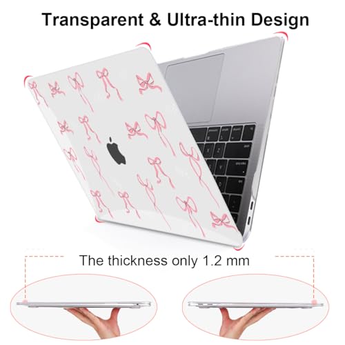 Compatible with 2021 2020 2019 2018 MacBook Air 13 inch Case M1 A2337 A2179 A1932 with Touch ID, Crystal Clear Pattern Plastic Hard Shell Case for MacBook Air 13 M1 2021, Pink Bowknot - color: Pink Bowknot