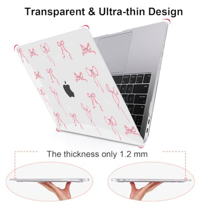 Compatible with 2021 2020 2019 2018 MacBook Air 13 inch Case M1 A2337 A2179 A1932 with Touch ID, Crystal Clear Pattern Plastic Hard Shell Case for MacBook Air 13 M1 2021, Pink Bowknot - color: Pink Bowknot