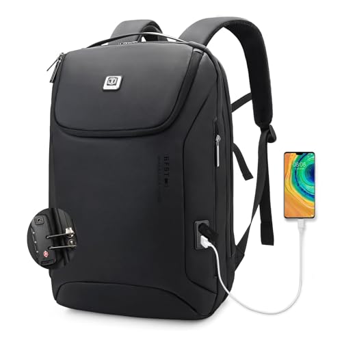 JODEBES 15.6 Inch Business Work Backpack with TSA Lock, Black | Water-resistant Laptop Backpack with USB Charging Port, Travel Carry On Bag for Men Women, Large Opening, Luggage Strap - color: 20193-black