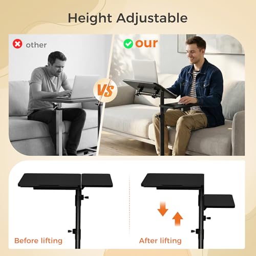 Aothia Small Standing Desk Rolling Table Adjustable Height, Laptop Mobile Stand with Wheels, Overbed Table, Portable Computer Workstation with Tiltable Desktop for Teacher Classroom Home Office, Black - color: Black