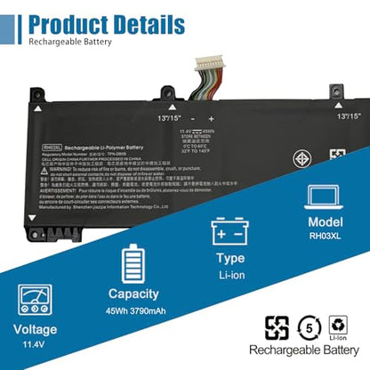 RH03XL Laptop Battery Replacement for ProBook 430 440 445 450 630 640 650 G8 ZHAN 66 Pro 14 G4 Series HSTNN-OB1T HSTNN-DB0B M01524-2B1 M01524-AC1 11.4V 45Wh 3790mAh 3-Cell - size: 10.00*3.03*0.26 inch RH03XL