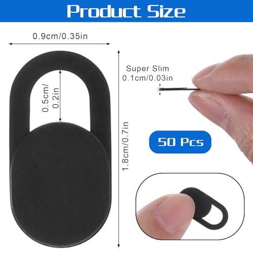 cobee 50PCS Webcam Cover Slide, Ultra-Thin Laptop Camera Cover Slide | Universal Phone Cameras Covers Black Camera Privacy Covers Slides Protect Your Privacy and Security for Phone Laptop Computer