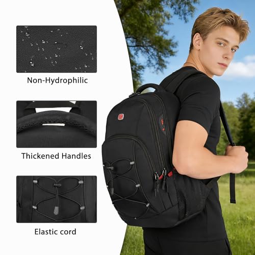 Goloni Travel Backpack, 17 Inch Laptop Backpack for Men Women, Business Backpack with Luggage Strap,Black/Red - color: Black Red
