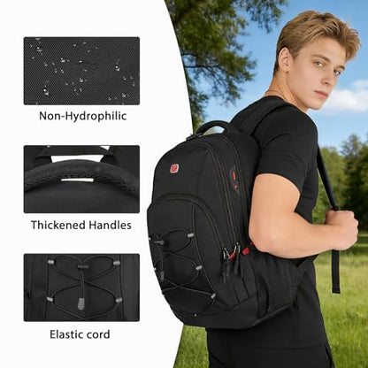 Goloni Travel Backpack, 17 Inch Laptop Backpack for Men Women, Business Backpack with Luggage Strap,Black/Red - color: Black Red