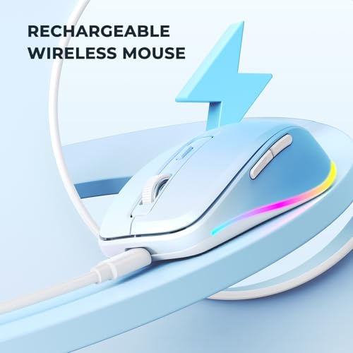 PEIOUS Wireless Mouse Jiggler - Keep Computers Awake, Blue to White | Rechargeable LED Mouse, Silent Clicks, Adjustable DPI and Random Movement Keep Computers Awake for Laptop/PC/Mac - color: Blue to White