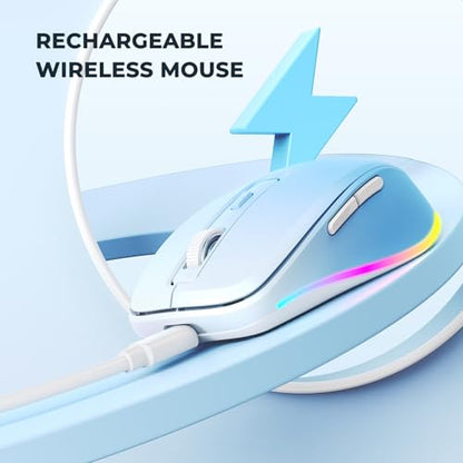 PEIOUS Wireless Mouse Jiggler - Keep Computers Awake, Blue to White | Rechargeable LED Mouse, Silent Clicks, Adjustable DPI and Random Movement Keep Computers Awake for Laptop/PC/Mac - color: Blue to White