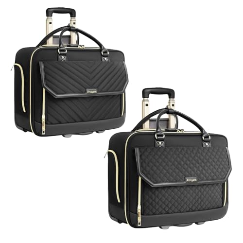 Arcoyard Rolling Laptop Bag, Briefcase for Women with Wheels, Black