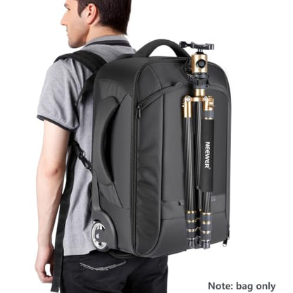 Neewer 2-in-1 Rolling Camera Bag Backpack Suitcase Style Convertible with Double Handle, Shockproof Trolley Case with Removable Padded for SLR/DSLR Cameras Tripod Lenses (Black/Red) | Convertible with Double Handle, Shockproof Trolley Case with Removable
