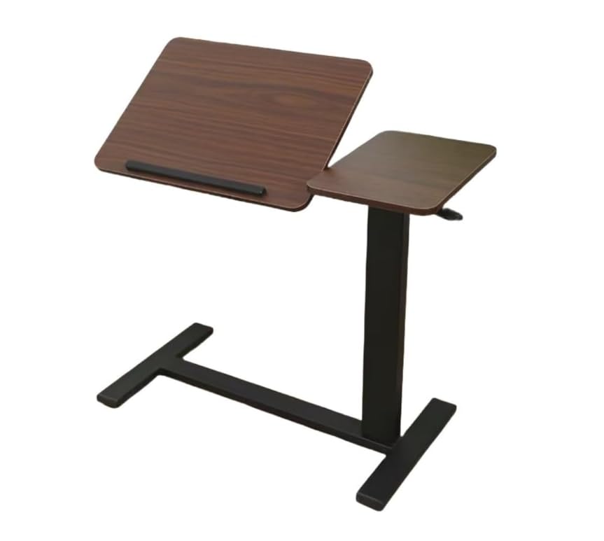 Folding Overbed Table with Wheels - Adjustable Height Rolling Bedside Laptop Desk, Tilting Tray Table for Eating, Working, Reading - Sturdy H-Shape Base, Mobile Sofa Side Table (Walnut)