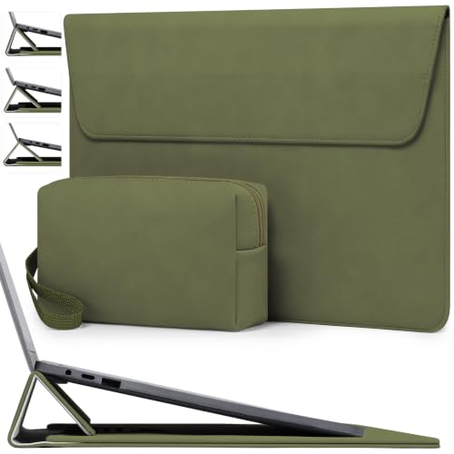 HYZUO 13.3-14 Inch Laptop Case Sleeve with Adjustable Stand, Olive Green | for MacBook Pro 14 M5/M4/M3/M2/M1 Pro/Max A3426 A3427 2026-2021, MacBook Air/Pro 13.3, 13.8-13.5 Surface Laptop - color: Olive Green, size: 13.3-14 Inch