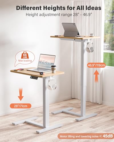 FiCiHi Electric Overbed Table, Adjustable Height Bedside Desk with Hidden Wheels, Rolling Sit-Stand Laptop Table for Bed, Couch, Sofa, Home Office & Hospital Use, (24" x 16", Maple) - color: Maple, size: 24 x 16"