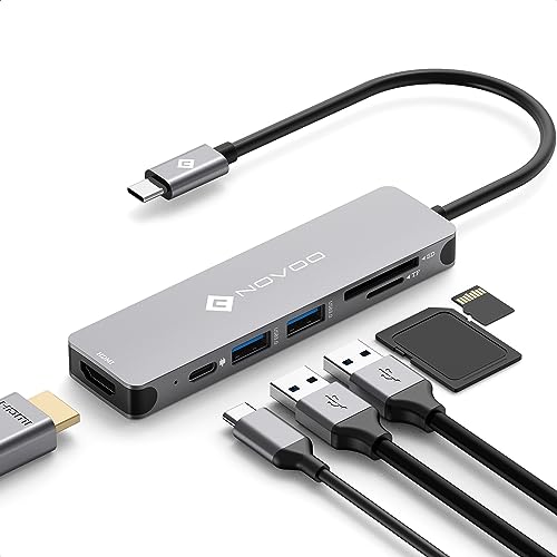 USB C Hub HDMI, MacBook Pro Adapters with 100W PD, NOVOO 6 in 1 Adapter 4K to HDMI, 2 USB 3.0 Ports and SD/TF Cards Reader for iPad Pro/MacBook Pro Air/Type C Devices - style: 6-in-1