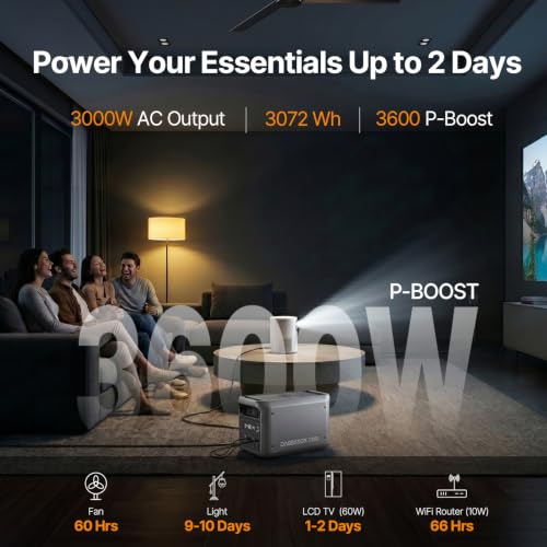 DABBSSON Portable Power Station 3000L, 3072Wh Semi-Solid LiFePO4 Battery, 3000W AC Output 6, 3600W Power Boost, Fast Charge, Solar Generator for Home Backup, Camping & RVs (Solar Panel Optional) - style: 3000L