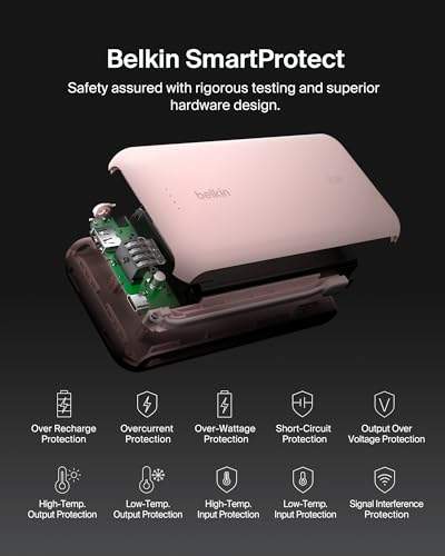 Belkin 20000mAh 30W USB C Power Bank, Portable Charger for iPhone & iPad | Fast Charging, Integrated USB C Cable, Eatra USB C Port, iPhone 17, iPad, Samsung Galaxy S26, Charge 2 Devices - color: Pink, style: 20K mAh