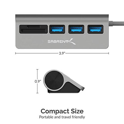 SABRENT USB-C 3.0 Hub, 5-in-1 USB SD Card Reader, SD & TF Dual Slot + 3 USB 3.0 Hub Portable Compatible with MacBook, Mac Pro/Mini, iMac, XPS, Surface Pro, Windows, Thunderbolt (HB-U3CR)