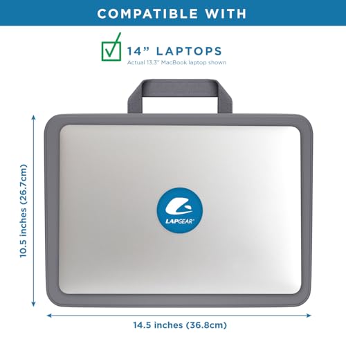LAPGEAR Compact Lap Desk – Charcoal, Fits 14" Laptops | Microbead Cushion, Built-In Pencil Slot, Carry Handle, Fits Standard Letter-Size Paper (8.5" × 11") - color: Charcoal, size: 14″ Laptop (Compact)