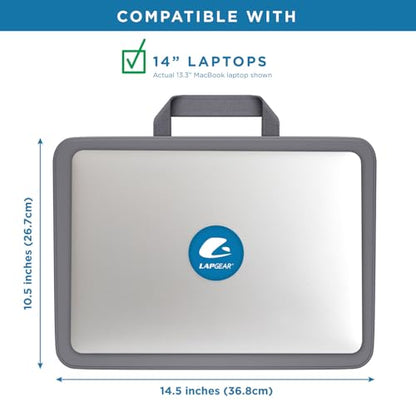 LAPGEAR Compact Lap Desk – Charcoal, Fits 14" Laptops | Microbead Cushion, Built-In Pencil Slot, Carry Handle, Fits Standard Letter-Size Paper (8.5" × 11") - color: Charcoal, size: 14″ Laptop (Compact)