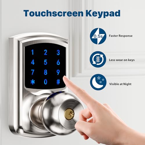 HIDALIFE Keyless Entry Door Lock with Code, Keypad Door Lock with Handle, Touchscreen Door Knob with Keypad, Electronic Door Lock, Auto-Lock, Satin Nickel, HL-668K 1pack - size: HL-668K Satin Nickel 1pack