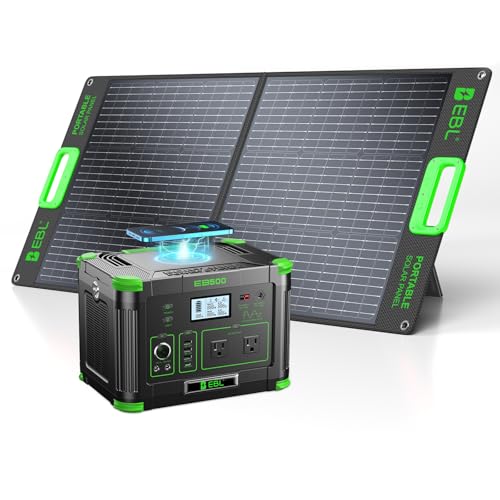 EBL 519.48Wh Solar Generator Kit with 100W 20V Solar Panel | 500W Portable Power Station Backup Battery Power Supply for RV/Van Camping Fishing Climbing Road Trip, Home Use - color: Black