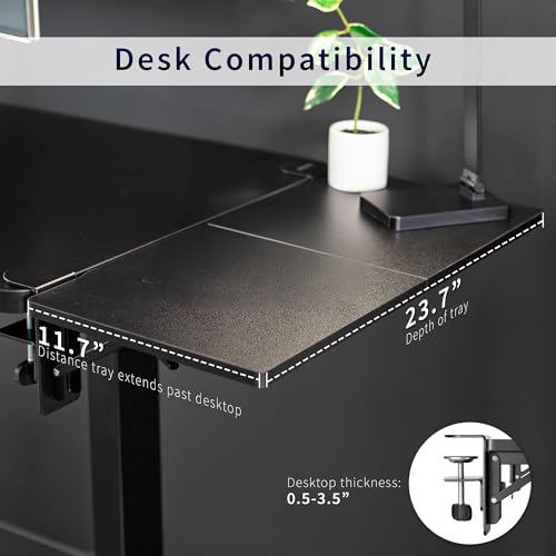 VIVO Clamp-on 24 x 12 inch (14 Including Clamps) Desk Extender, Wrist Support, Foldable Keyboard Tray, Table Mount for Sit Stand Desks, Black, DESK-EXT24. | Foldable, Wrist Support Arm Rest, Office Keyboard Tray, Side Table Extension Attachment - size: 24
