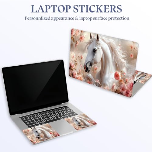 Universal Laptop Skin Sticker Decal,15.6 Inch Laptop Vinyl Cover for 13" 14" 15.6" Laptop,Scratch-Resistant Waterproof Protector Wrap,Reusable with Wrist Pads,Rose White Stallion - color: Rose White Stallion