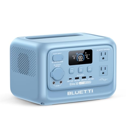 BLUETTI Elite 30 V2 Portable Power Station 288Wh 600W LFP Solar Generator | AC Outlet (Power Lifting 1500W), Fast Charge Battery Backup, UPS Backup Power for Outage, Camping, Road Trip - style: BLUETTI Elite 30 V2 Glacier Blue