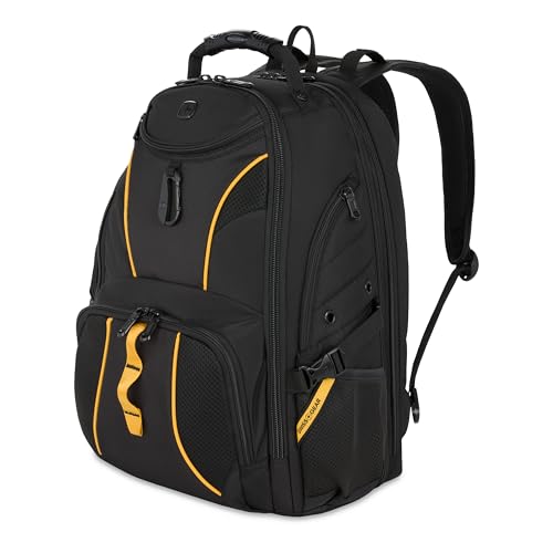 SWISSGEAR 1900 ScanSmart Laptop Backpack, Fits Most 17-Inch Laptops, TSA-Friendly Lay-Flat Design, RFID Protection, and Tablet Pocket, Black, 31L, 18.5-Inch - color: Black/Gold