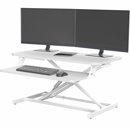 VIVO White 32 inch Stand Up Desk Riser, DESK-V000SW | Height Adjustable, Standing Desk Converter, Quick Sit to Stand, Tabletop Dual Monitor Riser Workstation, Minimal Assembly - color: White, size: 32"
