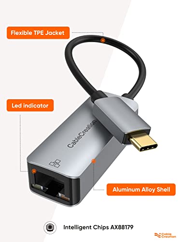 CableCreation USB C Network Adapter, Type-C (Thunderbolt 3) to RJ45 Gigabit Ethernet LAN Network Adapter Compatible with Steam Deck, MacBook Pro,MacBook Air,M1/M2,iPad 2022,Galaxy S22 Ultra